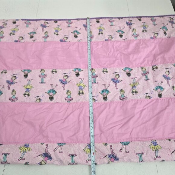 Handmade Baby Girl Ballerinas Quilt 75"x50" Pink Purple Lightweight Baby Blanket - Picture 4 of 6